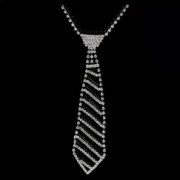 SILVER CRYSTAL RHINESTONE TIE DESIGN Y2K NECKLACE - Picture 3 of 7
